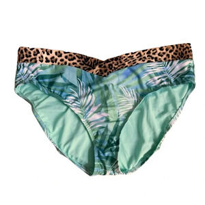 DECREE Swim Bikini Bottom Size 1X Palm Blue Green Animal Print mid-rise cheeky